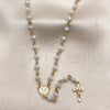 Oro Laminado Thin Rosary, Gold Filled Style San Benito and Crucifix Design, with Ivory Crystal, Polished, Golden Finish, 09.469.0010.22