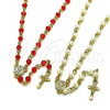 Oro Laminado Thin Rosary, Gold Filled Style San Benito and Crucifix Design, with Ivory Crystal, Polished, Golden Finish, 09.469.0010.22