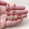 Oro Laminado Thin Rosary, Gold Filled Style San Benito and Crucifix Design, with Siam Crystal, Polished, Golden Finish, 09.469.0010.1.22