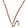 Oro Laminado Thin Rosary, Gold Filled Style San Benito and Crucifix Design, with Siam Crystal, Polished, Golden Finish, 09.469.0010.1.22