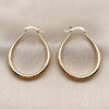 Oro Laminado Medium Hoop, Gold Filled Style Hollow and Teardrop Design, Diamond Cutting Finish, Golden Finish, 02.170.0622.35