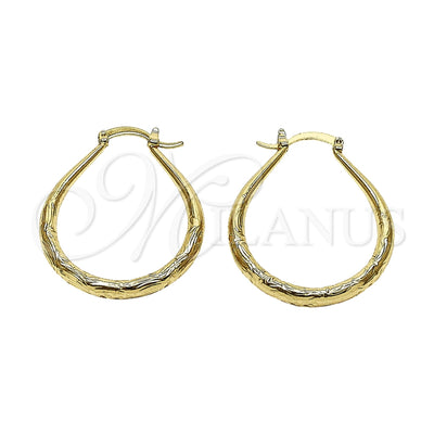 Oro Laminado Medium Hoop, Gold Filled Style Hollow and Teardrop Design, Diamond Cutting Finish, Golden Finish for wholesale, main product view