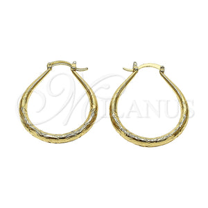 Oro Laminado Medium Hoop, Gold Filled Style Hollow and Teardrop Design, Diamond Cutting Finish, Golden Finish, 02.170.0622.35