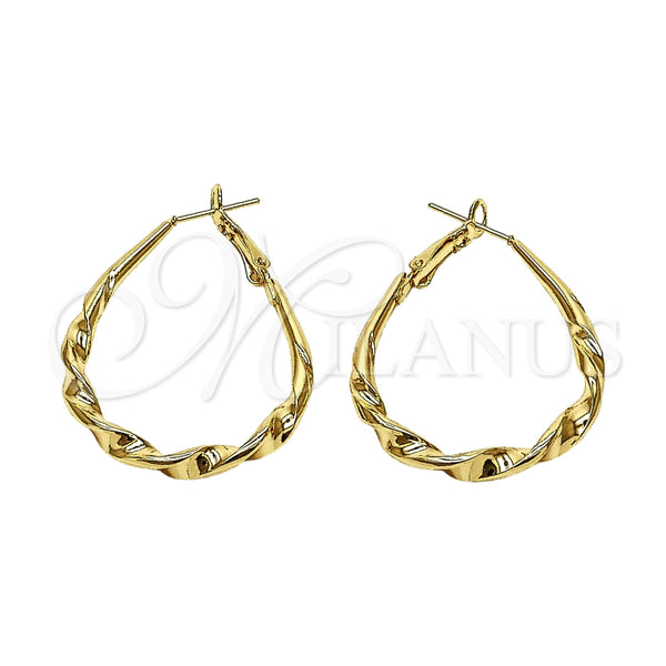 Oro Laminado Medium Hoop, Gold Filled Style Teardrop and Hollow Design, Polished, Golden Finish, 02.170.0623.35