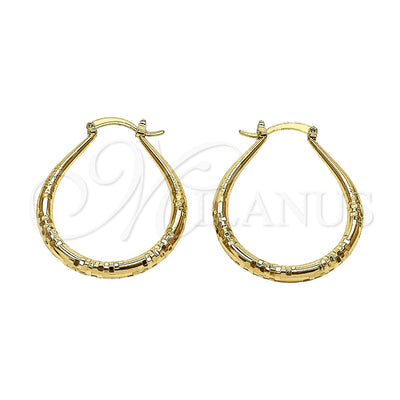 Oro Laminado Medium Hoop, Gold Filled Style Teardrop and Hollow Design, Diamond Cutting Finish, Golden Finish for wholesale, main product view