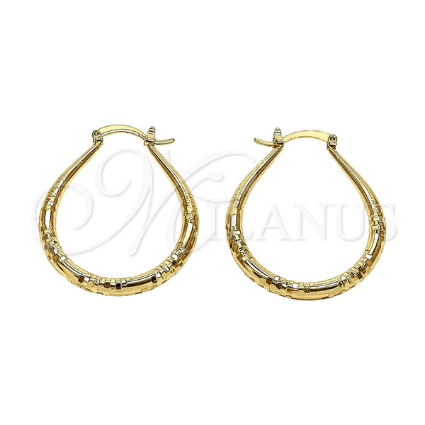 Oro Laminado Medium Hoop, Gold Filled Style Teardrop and Hollow Design, Diamond Cutting Finish, Golden Finish, 02.170.0625.35
