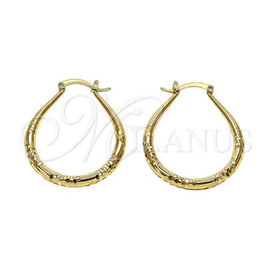 Oro Laminado Medium Hoop, Gold Filled Style Teardrop and Hollow Design, Diamond Cutting Finish, Golden Finish, 02.170.0625.35