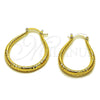 Oro Laminado Medium Hoop, Gold Filled Style Teardrop and Hollow Design, Diamond Cutting Finish, Golden Finish, 02.170.0625.35
