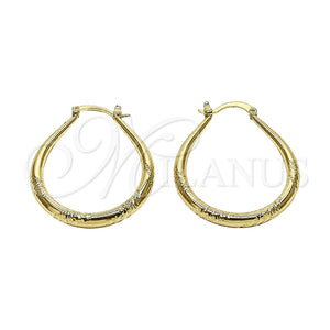 Oro Laminado Medium Hoop, Gold Filled Style Teardrop and Hollow Design, Diamond Cutting Finish, Golden Finish, 02.170.0063.35