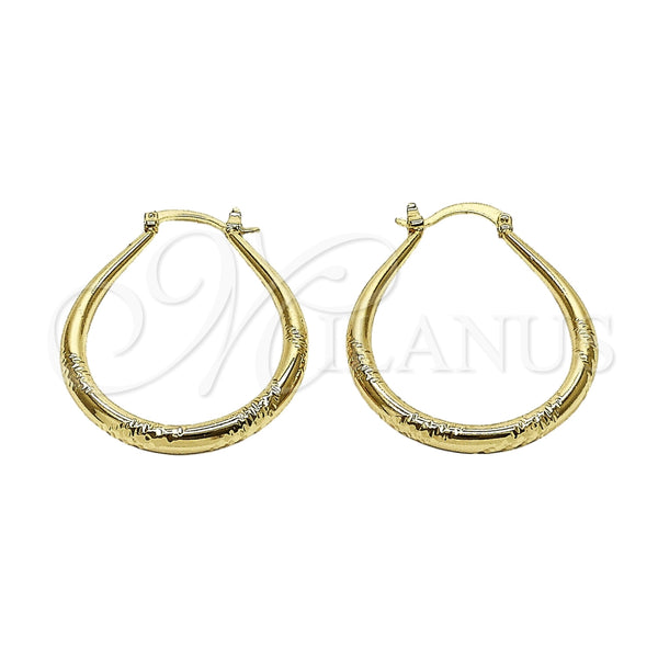 Oro Laminado Medium Hoop, Gold Filled Style Teardrop and Hollow Design, Diamond Cutting Finish, Golden Finish, 02.170.0063.35