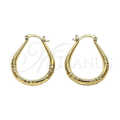 Oro Laminado Medium Hoop, Gold Filled Style Teardrop and Hollow Design, Diamond Cutting Finish, Golden Finish for wholesale, main product view