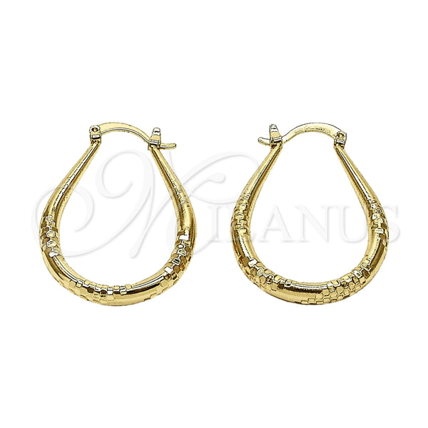 Oro Laminado Medium Hoop, Gold Filled Style Teardrop and Hollow Design, Diamond Cutting Finish, Golden Finish, 02.170.0625.30