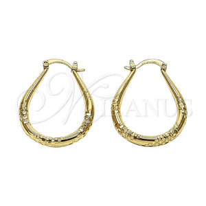 Oro Laminado Medium Hoop, Gold Filled Style Teardrop and Hollow Design, Diamond Cutting Finish, Golden Finish, 02.170.0625.30