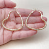 Oro Laminado Medium Hoop, Gold Filled Style Heart and Hollow Design, Diamond Cutting Finish, Golden Finish, 02.170.0627.45