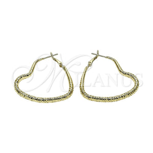 Oro Laminado Medium Hoop, Gold Filled Style Heart and Hollow Design, Diamond Cutting Finish, Golden Finish, 02.170.0627.45