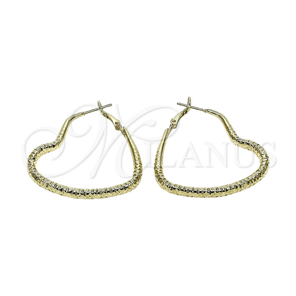 Oro Laminado Medium Hoop, Gold Filled Style Heart and Hollow Design, Diamond Cutting Finish, Golden Finish, 02.170.0627.45