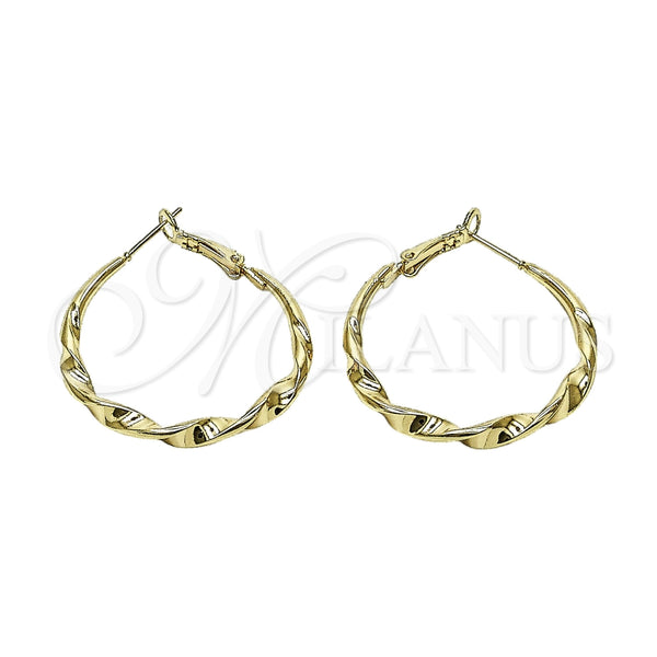 Oro Laminado Medium Hoop, Gold Filled Style Twist and Hollow Design, Polished, Golden Finish, 02.170.0628.40