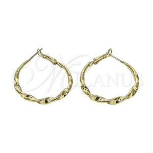 Oro Laminado Medium Hoop, Gold Filled Style Twist and Hollow Design, Polished, Golden Finish, 02.170.0628.40