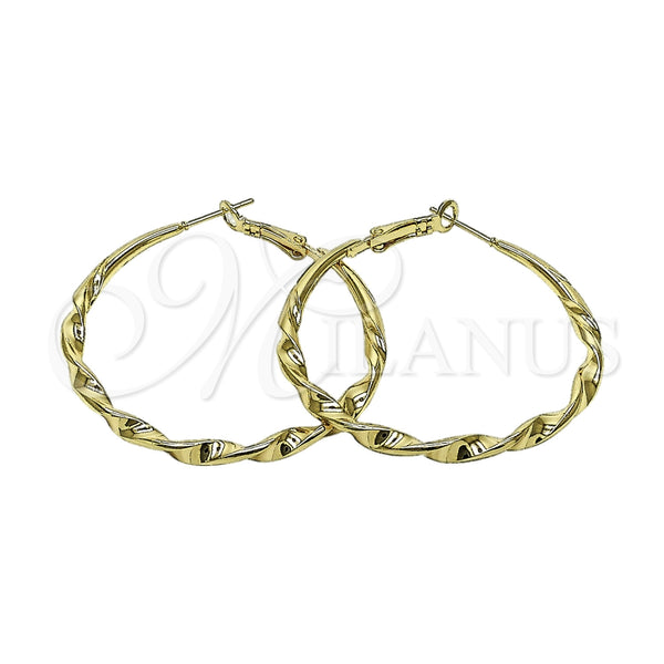 Oro Laminado Large Hoop, Gold Filled Style Twist and Hollow Design, Polished, Golden Finish, 02.170.0628.50
