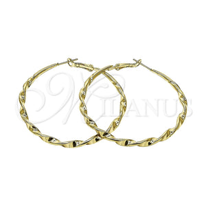 Oro Laminado Large Hoop, Gold Filled Style Twist and Hollow Design, Polished, Golden Finish, 02.170.0628.60