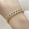 Oro Laminado Tennis Bracelet, Gold Filled Style Miami Cuban Design, with White Cubic Zirconia, Polished, Golden Finish, 03.284.0067.07 (Thickness, 8 Inches Length)