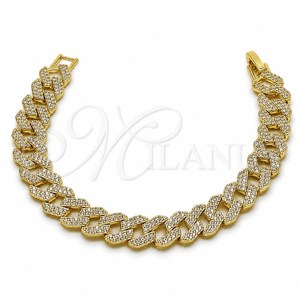 Oro Laminado Tennis Bracelet, Gold Filled Style Miami Cuban Design, with White Cubic Zirconia, Polished, Golden Finish, 03.284.0067.07 (Thickness, 8 Inches Length)