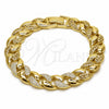 Oro Laminado Tennis Bracelet, Gold Filled Style Miami Cuban Design, with White Micro Pave, Polished, Golden Finish, 03.284.0068.07 (Thickness, 8 Inches Length)