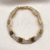 Oro Laminado Tennis Bracelet, Gold Filled Style Belt Buckle Design, with White Cubic Zirconia, Polished, Golden Finish, 03.284.0069.07 (Thickness, 8 Inches Length)