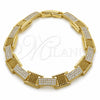 Oro Laminado Tennis Bracelet, Gold Filled Style Belt Buckle Design, with White Cubic Zirconia, Polished, Golden Finish, 03.284.0069.07 (Thickness, 8 Inches Length)