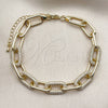 Oro Laminado Fancy Bracelet, Gold Filled Style Paperclip Design, with White Micro Pave, Polished, Golden Finish, 03.284.0070.08 (Thickness, 8 Inches Length)