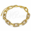 Oro Laminado Fancy Bracelet, Gold Filled Style Paperclip Design, with White Micro Pave, Polished, Golden Finish, 03.284.0070.08 (Thickness, 8 Inches Length)