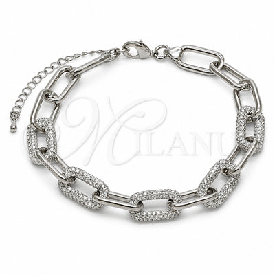 Rhodium Gold Filled Fancy Bracelet, Paperclip Design, with White Micro Pave, Polished, Rhodium Finish for wholesale, main product view