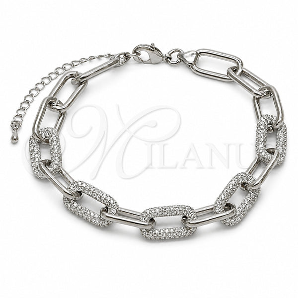 Rhodium Gold Filled Fancy Bracelet, Paperclip Design, with White Micro Pave, Polished, Rhodium Finish, 03.284.0070.1.08 (Thickness, 8 Inches Length)