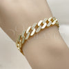 Oro Laminado Tennis Bracelet, Gold Filled Style Miami Cuban Design, with White Micro Pave, Polished, Golden Finish, 03.284.0071.07 (Thickness, 7 Inches Length)