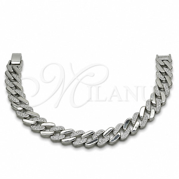 Rhodium Gold Filled Tennis Bracelet, Miami Cuban Design, with White Micro Pave, Polished, Rhodium Finish, 03.284.0071.1.07 (Thickness, 7 Inches Length)