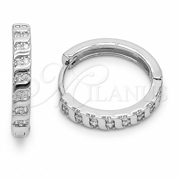 Rhodium Gold Filled Huggie Hoop, with White Micro Pave, Polished, Rhodium Finish, 02.267.0122.20