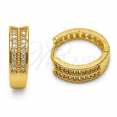 Oro Laminado Huggie Hoop, Gold Filled Style Arrow Design, with White Cubic Zirconia, Polished, Golden Finish, 02.267.0123.18