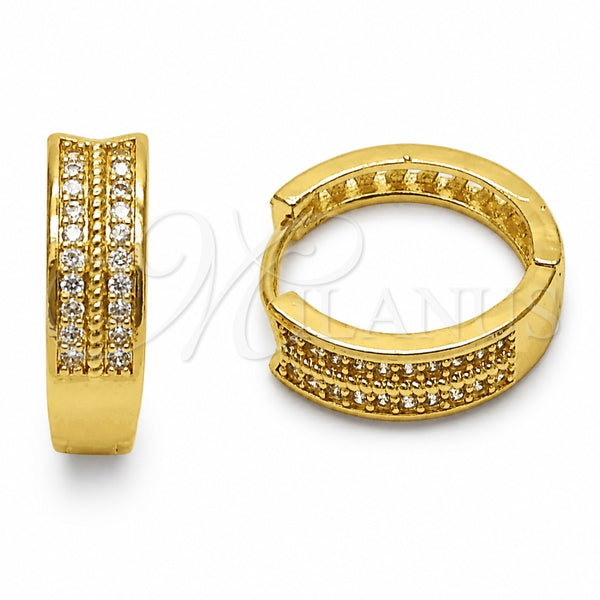 Oro Laminado Huggie Hoop, Gold Filled Style Arrow Design, with White Cubic Zirconia, Polished, Golden Finish, 02.267.0123.18