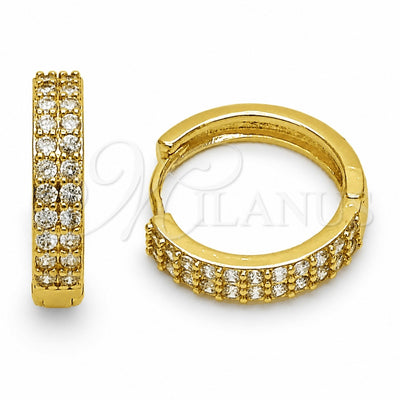 Oro Laminado Huggie Hoop, Gold Filled Style with White Cubic Zirconia, Polished, Golden Finish, 02.267.0124.18
