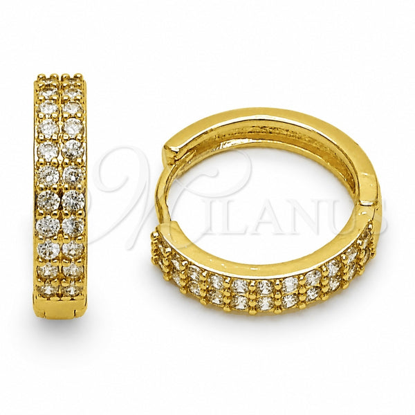 Oro Laminado Huggie Hoop, Gold Filled Style with White Cubic Zirconia, Polished, Golden Finish, 02.267.0124.18