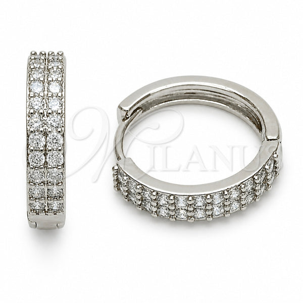 Rhodium Gold Filled Huggie Hoop, with White Cubic Zirconia, Polished, Rhodium Finish, 02.267.0124.1.18