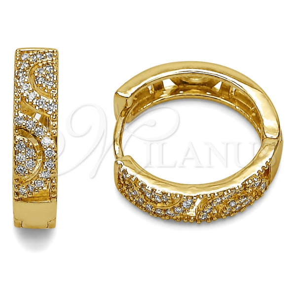 Oro Laminado Huggie Hoop, Gold Filled Style with White Cubic Zirconia, Polished, Golden Finish, 02.267.0125.18