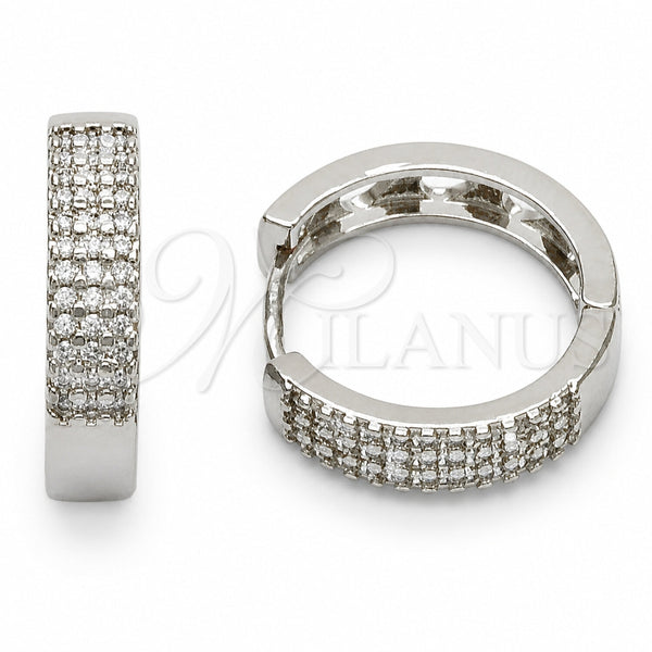 Rhodium Gold Filled Huggie Hoop, Heart Design, with White Cubic Zirconia, Polished, Rhodium Finish, 02.267.0126.1.20