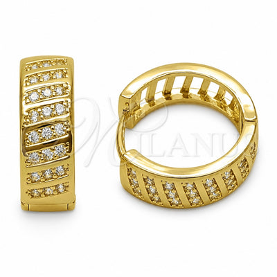 Oro Laminado Huggie Hoop, Gold Filled Style with White Cubic Zirconia, Polished, Golden Finish, 02.267.0127.18
