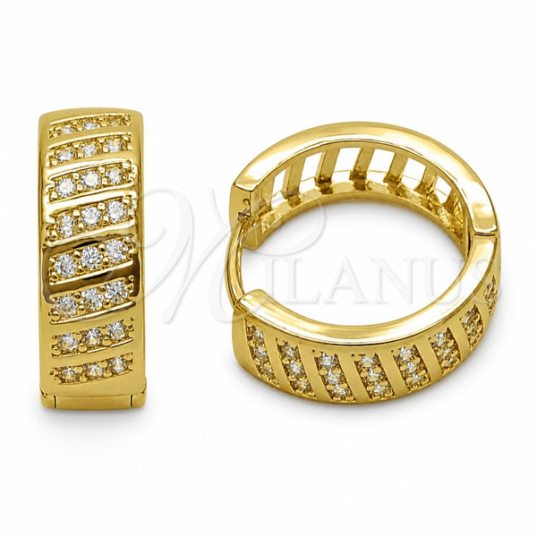 Oro Laminado Huggie Hoop, Gold Filled Style with White Cubic Zirconia, Polished, Golden Finish, 02.267.0127.18