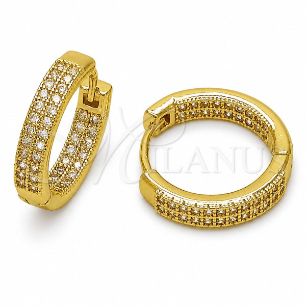 Oro Laminado Huggie Hoop, Gold Filled Style with White Cubic Zirconia, Polished, Golden Finish, 02.267.0128.18