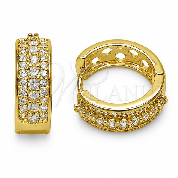 Oro Laminado Huggie Hoop, Gold Filled Style with White Cubic Zirconia, Polished, Golden Finish, 02.267.0129.18