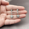 Rhodium Gold Filled Long Earring, Heart Design, with White Cubic Zirconia, Polished, Rhodium Finish, 02.267.0130