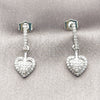 Rhodium Gold Filled Long Earring, Heart Design, with White Cubic Zirconia, Polished, Rhodium Finish, 02.267.0130