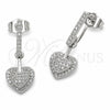 Rhodium Gold Filled Long Earring, Heart Design, with White Cubic Zirconia, Polished, Rhodium Finish, 02.267.0130